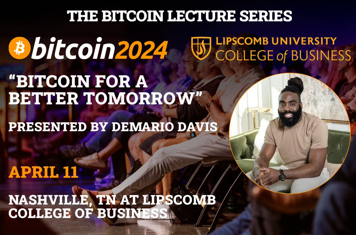 Join us as the #Bitcoin Lecture Series continues at Nashville's Lipscomb College with @demario__davis! RSVP here 👇 eventbrite.com/e/bitcoin-lect…