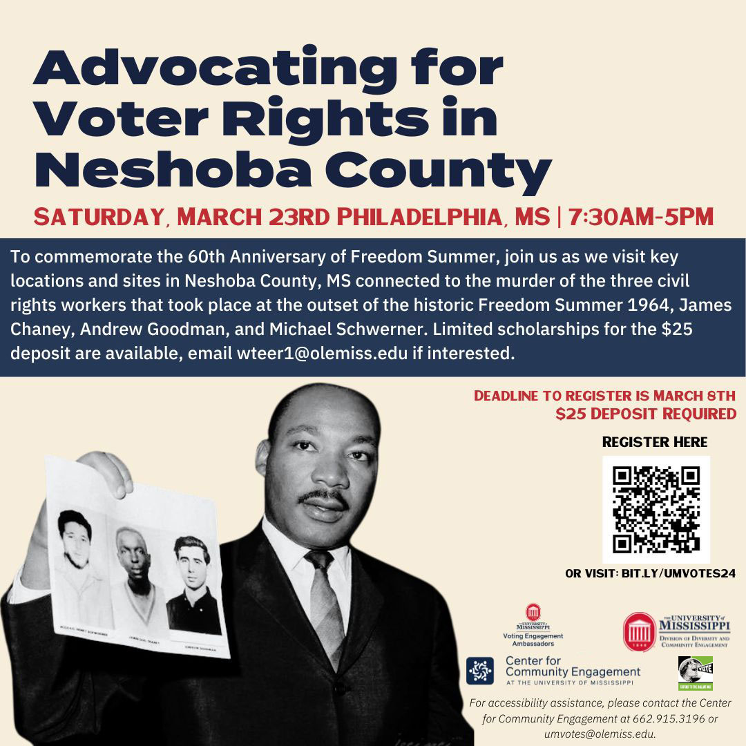 AmericanVision5's tweet photo. Tomorrow | Saturday!

Join us for the culminating event of the UM 2024 Voting Summit. There are still a few seats on the bus! Registration is closed but call  662-915-2933 - Diversity and Community Engagement

More: https://t.co/nXlgGVHFLG
https://t.co/MAMlnx95dd https://t.co/U7VRRdZpkj