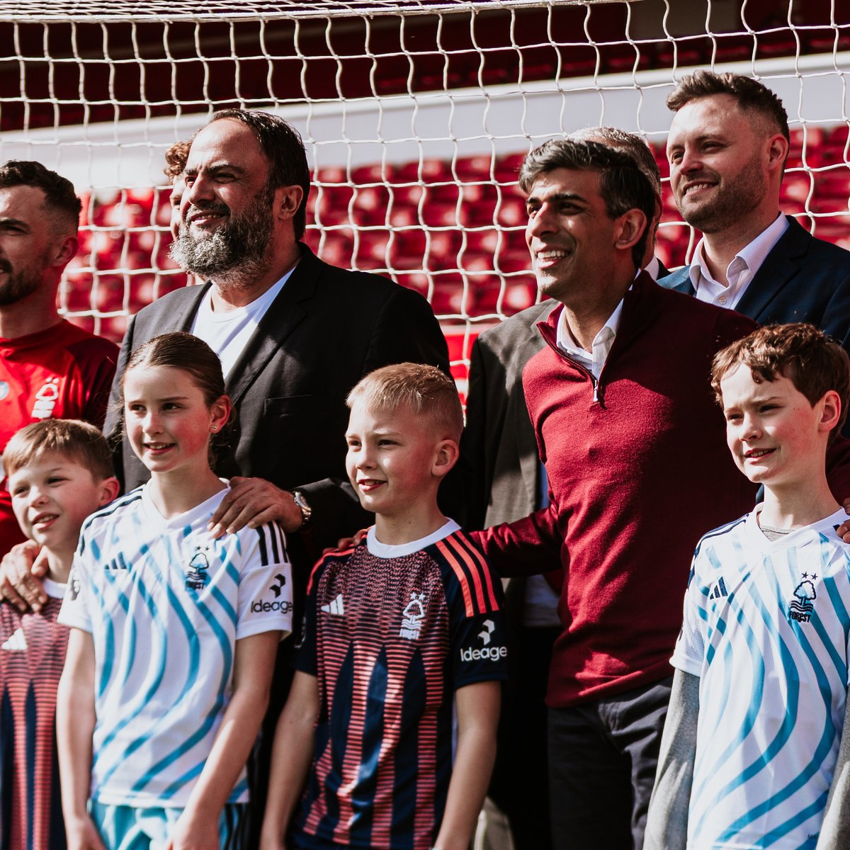 NFFC's tweet photo. Nottingham Forest owner Evangelos Marinakis today welcomed British Prime Minister Rishi Sunak to the club’s City Ground for the unveiling of a county-wide community health initiative.