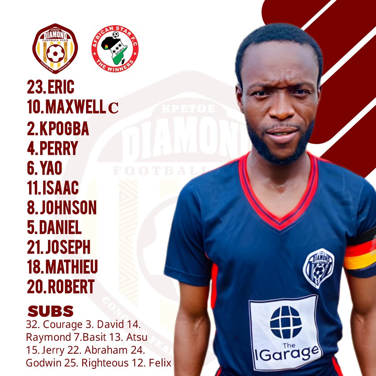 KDiamondfc's tweet photo. This is how we lined up for today. 

HT. Kpetoe Diamond FC 0-0 African Star FC

#LetsWinTogrther
#ConquerFearConquerAll
#haildiamondfc https://t.co/KrXFPfh5jY