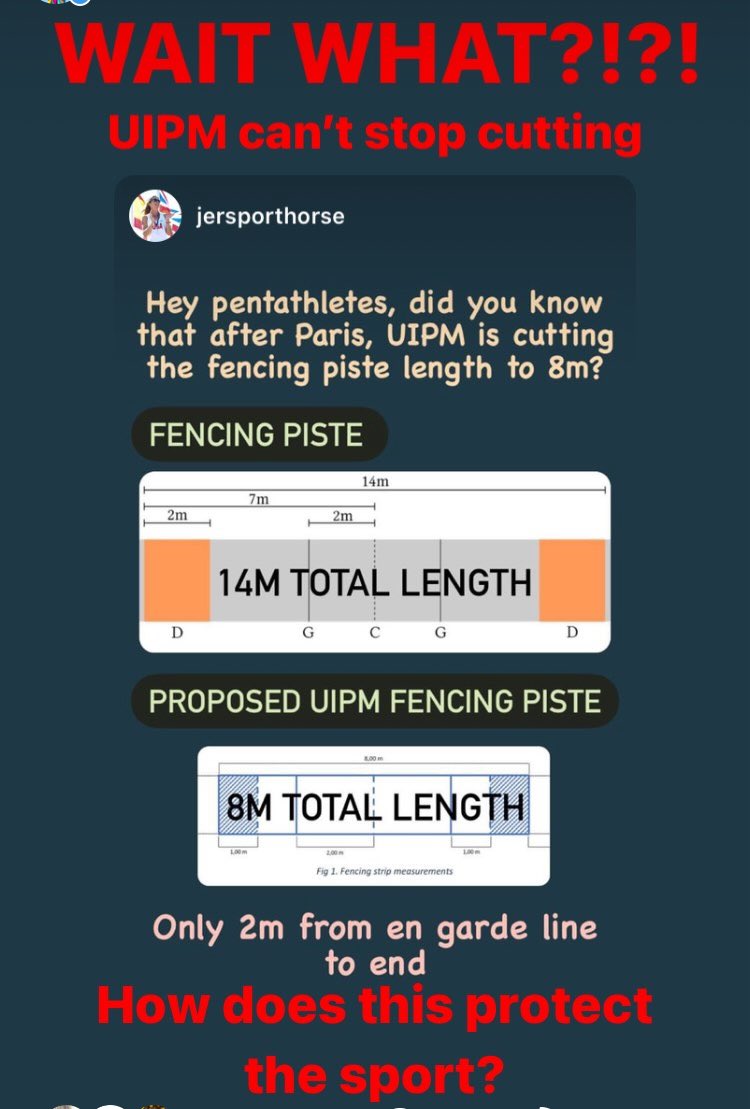 More UIPM cuts.. 

Riding - cut 
Fencing piste - cut in 1/2

What next?