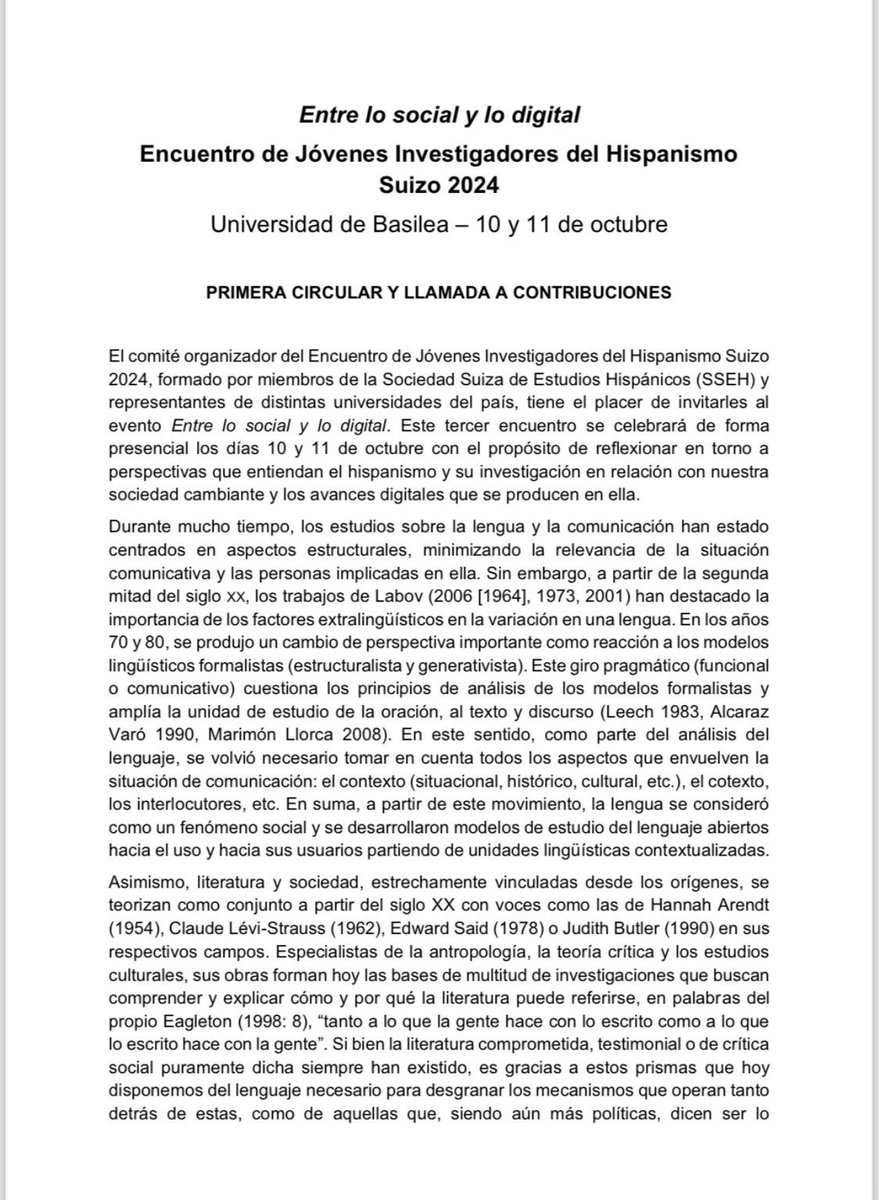 JimenezVirosta's tweet photo. #Hispanists of Twitter, we are back!

📣📣 #CFP “Entre lo social y lo digital”

📍: @UniBasel_en🇨🇭
📅: 10-11 October 2024
📚: #HispanicStudies

We welcome submissions from MA students, PGRs, &amp; ECR. Send us your abstract by 14 April &amp; please share widely!

#Hispanismo
#Hispanistas https://t.co/LPj27IenDy