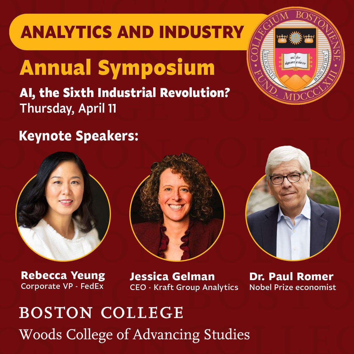 BCWoodsCollege's tweet photo. Join Woods College of Advancing Studies for our Annual Analytics and Industry Symposium on Thursday, April 11! For more information and the link to register, click here: https://t.co/7AWxN2ABq5
#BCWoods #WeAreBC #Analytics #AI #SportsAnalytics https://t.co/iX5WCAQ67x
