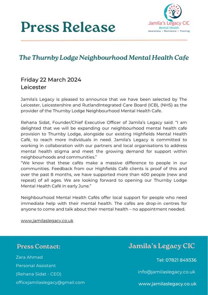 We are delighted to announce our good news! #jamilaslegacy #mentalhealth #mentalhealthsupport