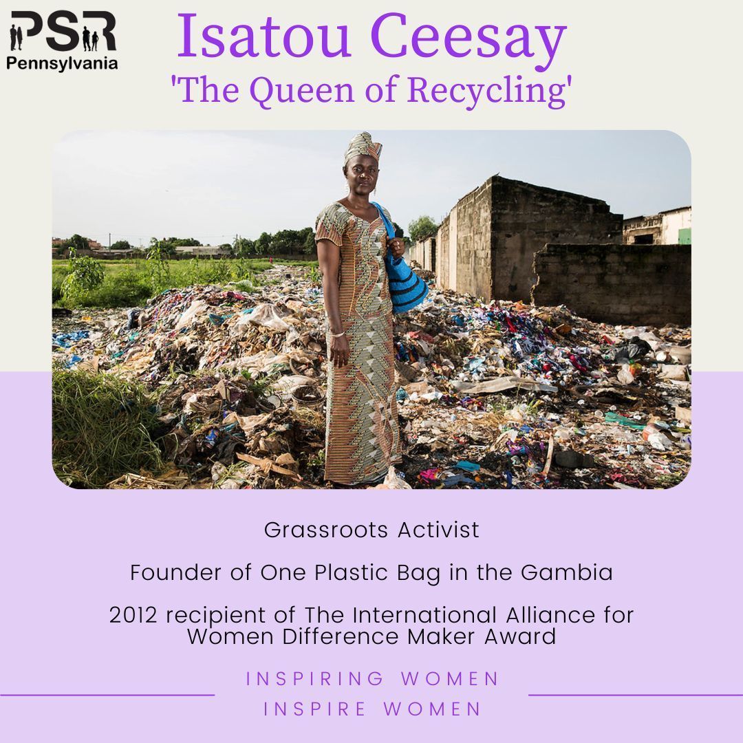 When Isatou Ceesay walked around her village in Gambia, she noticed how plastic bags were harming livestock and crops.  She used crocheting skills to collect plastic bags and weave them into purses which led to the Njau Recycling and Income Generation Group.
#PSRPA #Recycling