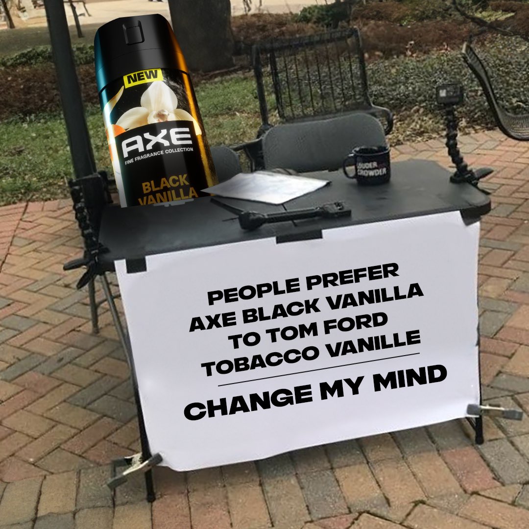axe tobacco vanille you can't. i already did the tests… Disclaimer: In a recent blind study,  7/10 guys (ages 16-34) preferred the scent of AXE Black Vanilla to Tom  Ford's Tobacco Vanille