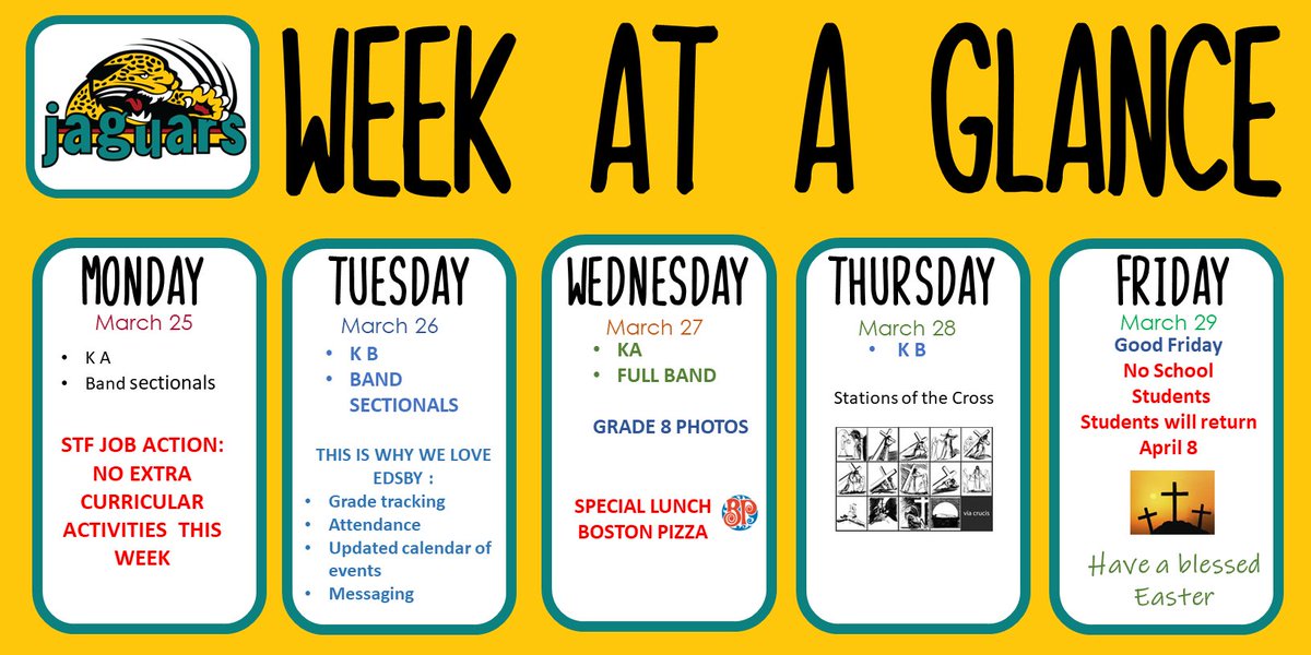 Week at a Glance - March 25th - March 29th