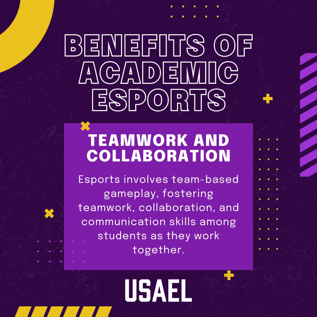 USAELesports's tweet image. Integrating academic esports provides a unique and engaging avenue for students to develop teamwork and collaboration skills!
💬 Communication Enhancement
🤝 Conflict Resolution
💡 Adaptability
#academicesports #teamwork #problemsolvingskills