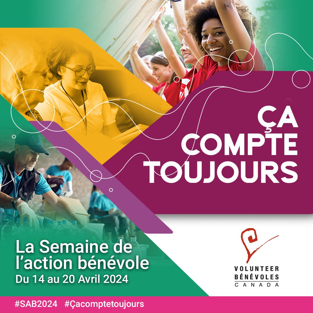 #SAB2024 est juste autour du coin ! Pendant la Semaine de l’action bénévole, qui se déroulera du 14 au 20 avril 2024, nous reconnaissons chaque bénévole et célébrons chacune de leurs contributions en cette période où, plus que jamais, nous avons besoin de leur soutien.