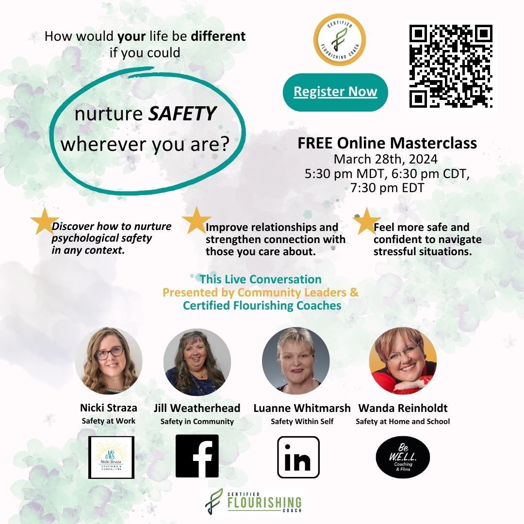 Relationships matter. Safety helps build a foundation for trust to grow.  Are you a safe person?  Join us for our FREE online masterclass on how to nurture Psychological safety anywhere. Register at the link, in my bio!

#psychologicalsafety #flourishingworkplace #safetyatwork