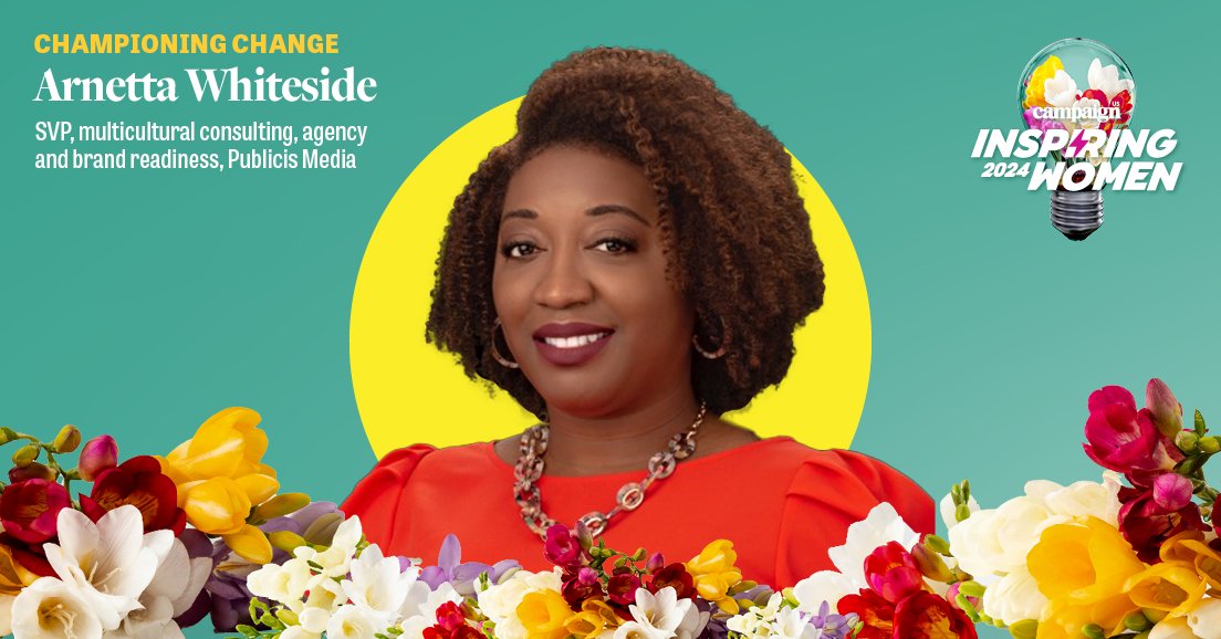 Arnetta Whiteside, @PublicisMedia, has earned a spot on this year’s Inspiring Women list. Congratulations! #CampaignInspiringWomen #honoree #congrats #marketing #media #advertising Check out the other honorees: brnw.ch/21wI8fe Register Now: brnw.ch/21wI8fd