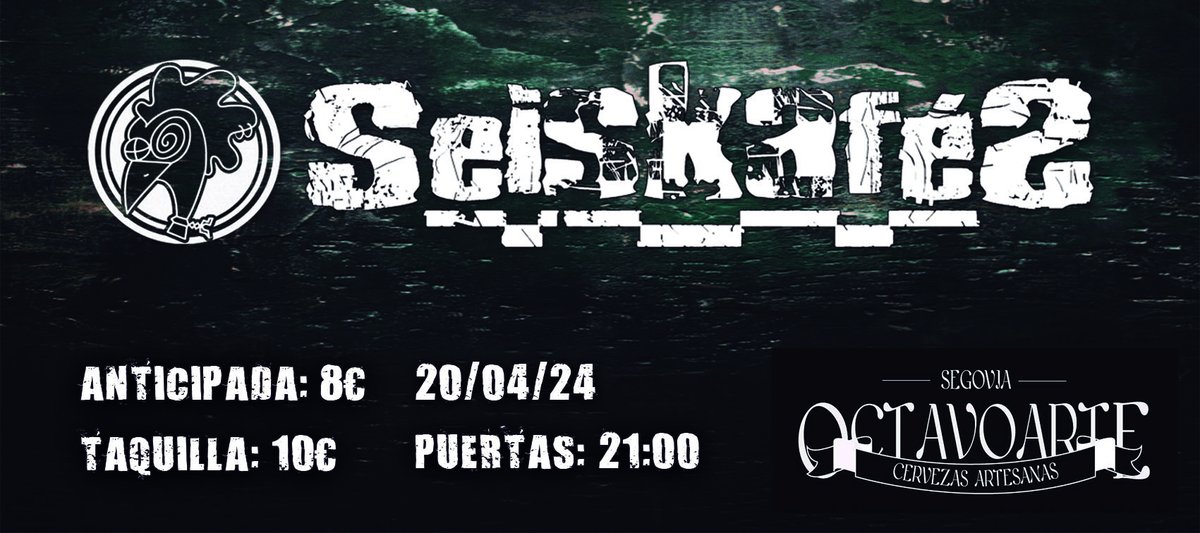 Este año arrancamos en Octavo Arte Segovia.
Te vienes a bailar con nosotros?? 
Pilla ya tu entrada aquí:

seiskafes.com/event/seiskafe…

#seiskafes #ska #skamusic #lalastrilla #fiesta #segovia #punkcela #music #música #gira #salas #skapunk #punkrock #livemusic #alagreska