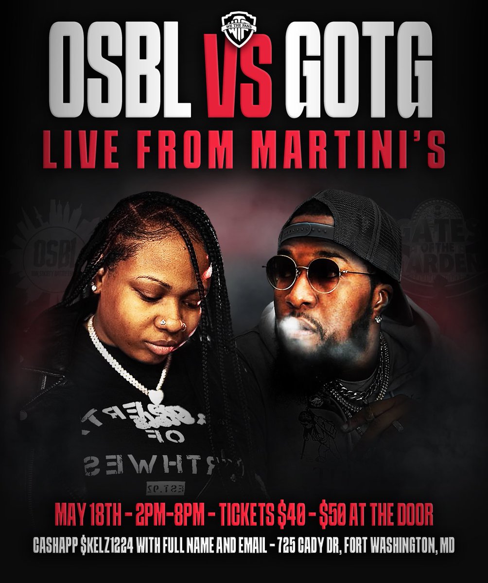 We The Fans is proud to partner with @____Kelz____ and @iAmDreDennis to bring you a very LEGENDARY CARD: 

@Its_OurSociety vs @GOTGBATTLES 

#OSBLvsGOTG LIVE AT OSBL 

Our First Entire Card Sponsored by We The Fans

See you May 18th! 

#OSBL #GOTG #WeTheFans