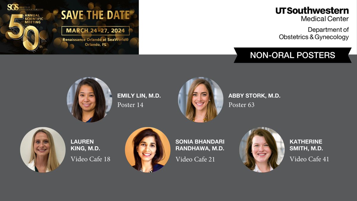 UTSW_ObGyn's tweet photo. Today kicks off the #SGS2024 50th Annual Scientific Meeting! Many of our @UTSW_ObGyn #Gynecology and #Urogynecology faculty and fellows will be in attendance 😎 Tag us if you catch their presentations.
@GynSurgery #SGS50 #UTSW #utswobgyn #obgyntwitter https://t.co/MMeAUll373