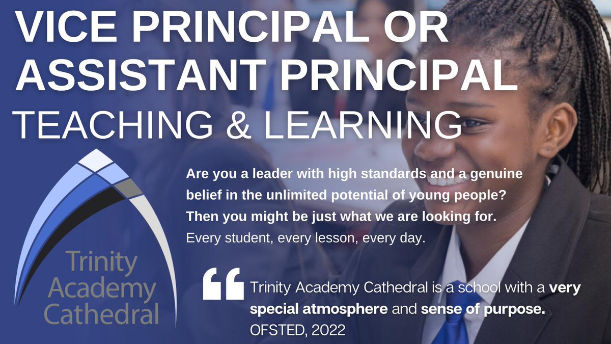We are thrilled to be seeking a passionate, driven and dynamic leader to join us and lead t&amp;l across our academy. It’s a fantastic opportunity to be appointed at either Assistant Principal or Vice Principal level depending on experience. DM <a href="/MissGillinder/">Anna Gillinder</a> for a confidential chat.