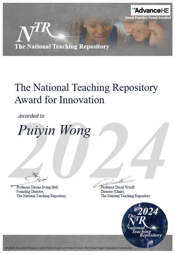 We are delighted to present this years @NTRepository Founders Award for Innovation to the amazing @Puiyin and @johnbrindletel. Thank you for sharing and catch up on the brilliant @TELresearchers Podcast Series here: figshare.edgehill.ac.uk/search?q=puiyi… #OER