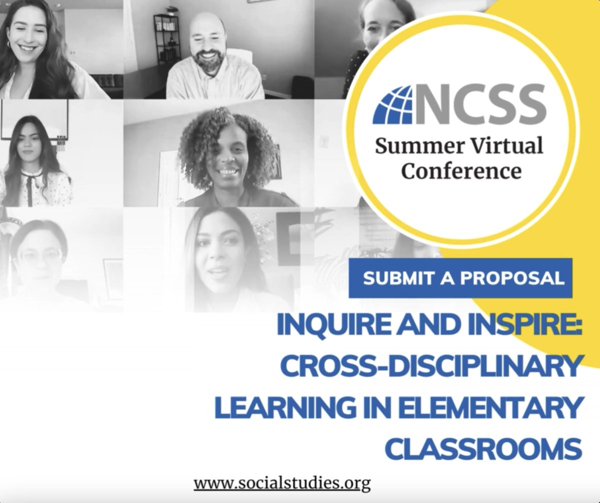 ⏳ 2 weeks left to submit your proposals! This summer's virtual conference will explore the theme: Inquire & Inspire: Cross-Disciplinary Learning in Elementary Classrooms. ➡️ Learn More: hubs.li/Q02p6lr60 #teachertwitter #sschat #professionallearning #teaching #edutwitter