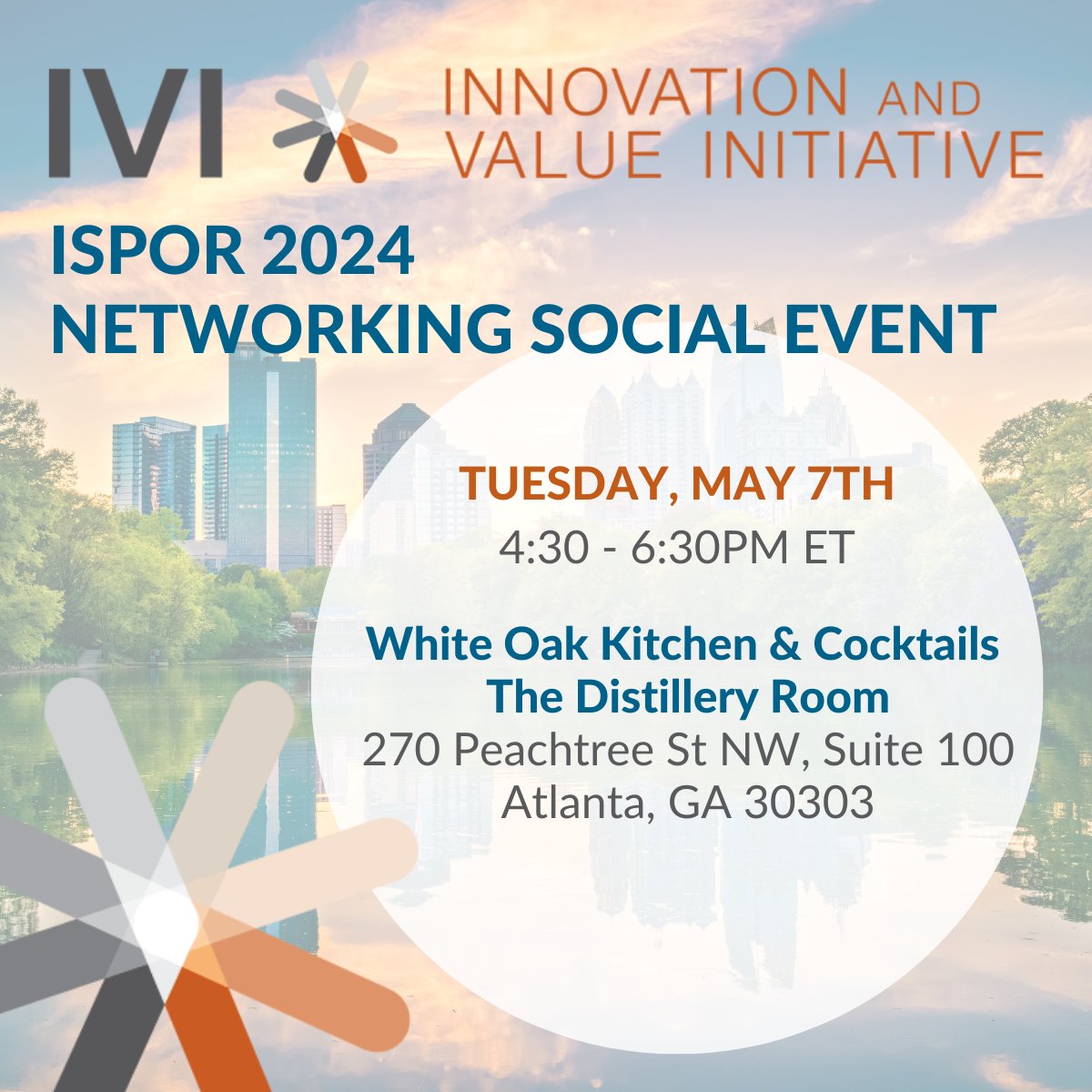 We'll be at ISPOR 2024! Join IVI friends and colleagues for a social networking event Tuesday, May 7, 4:30-6:30 PM EST, at the White Oak Kitchen &amp; Cocktails. 
RSVP:  ow.ly/Pm0e50QZh1V

#ISPOR2024 #networking