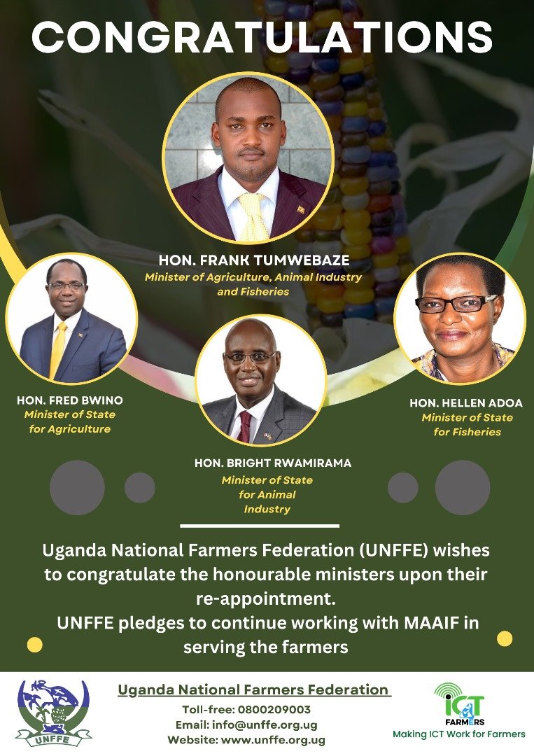 @unffe congratulates @FrankTumwebazek @FredBwino @DrRwamiramaBK & @HellenAdoa upon their reappointment to serve the farming fraternity in Uganda. @unffe pledges her continued commitment in empowering farmers for sustainable development. @MAAIF_Uganda @PS_MAAIF