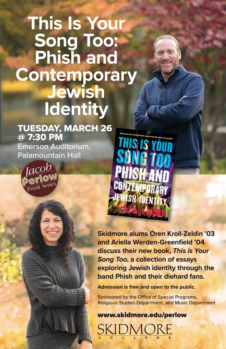 Oren Kroll-Zeldin (@orenkz) on Twitter photo The dream becomes a reality! I will be returning to my alma mater <a href="/SkidmoreCollege/">Skidmore College</a> with former classmate and current colleague <a href="/AriellaWG/">Ariella Werden-Greenfield</a> to discuss #Phish and Judaism. Tuesday at 7:30 in Palamountain Hall.
So excited to be back in Saratoga Springs and to visit Skidmore! The dream becomes a reality! I will be returning to my alma mater <a href="/SkidmoreCollege/">Skidmore College</a> with former classmate and current colleague <a href="/AriellaWG/">Ariella Werden-Greenfield</a> to discuss #Phish and Judaism. Tuesday at 7:30 in Palamountain Hall.
So excited to be back in Saratoga Springs and to visit Skidmore!