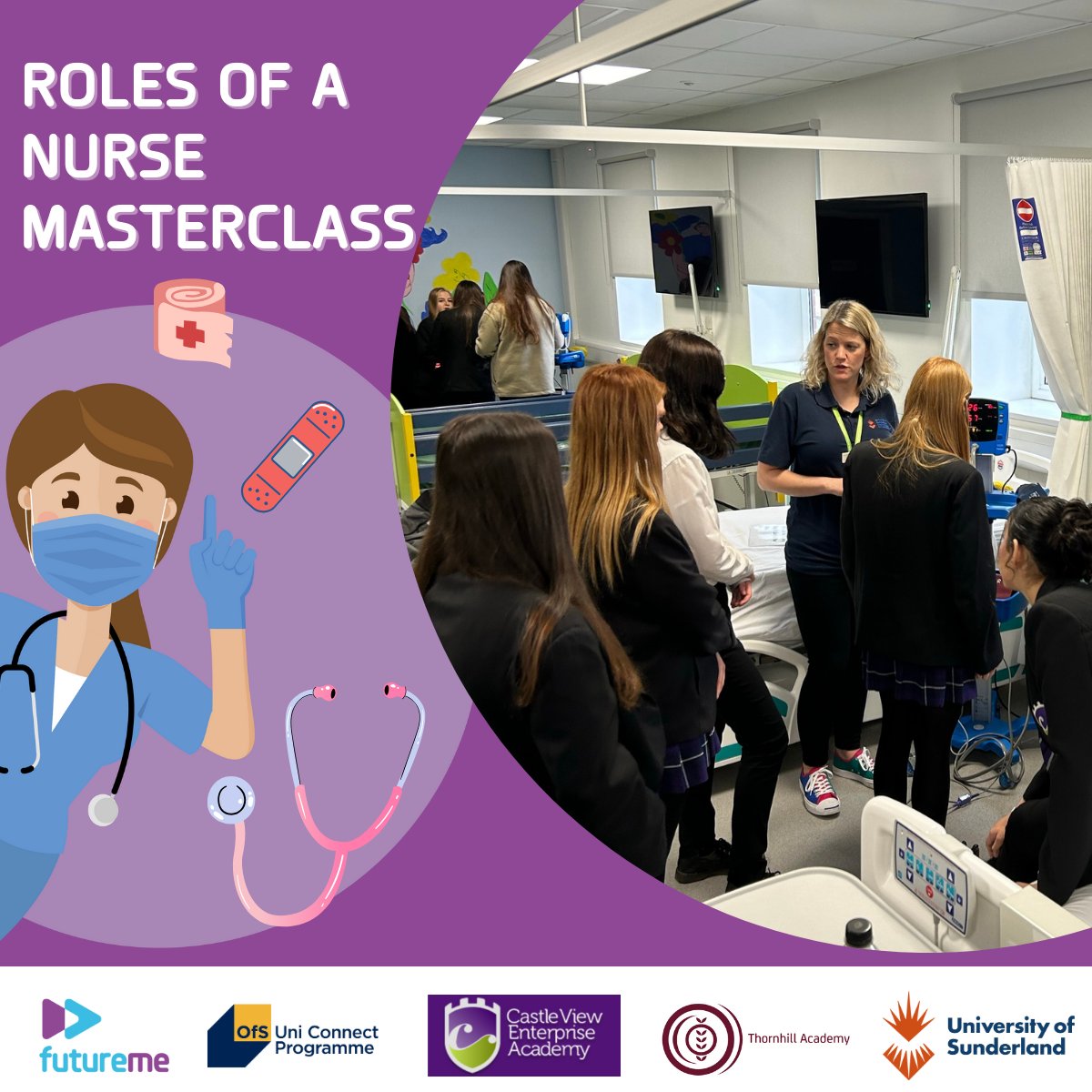 On Tuesday 5 March, we welcomed students from Castle View Enterprise Academy & @thornhill_uk visited @sunderlanduni campus for a masterclass on exploring the roles of a nurse. Students participated in activities in a mock ward, such as placing organs & measuring blood pressure.