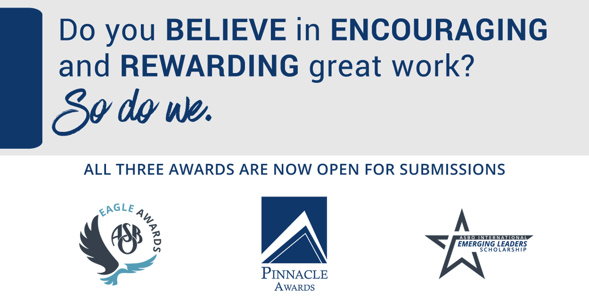 Our award programs recognize &amp; celebrate exemplary service to the school business profession: Eagle Awards for visionary work &amp; leadership; Pinnacle Awards for innovation; and Emerging Leaders Scholarships for initiative. Apply by June 1.  

Learn more ow.ly/sv6O50QZ1yt