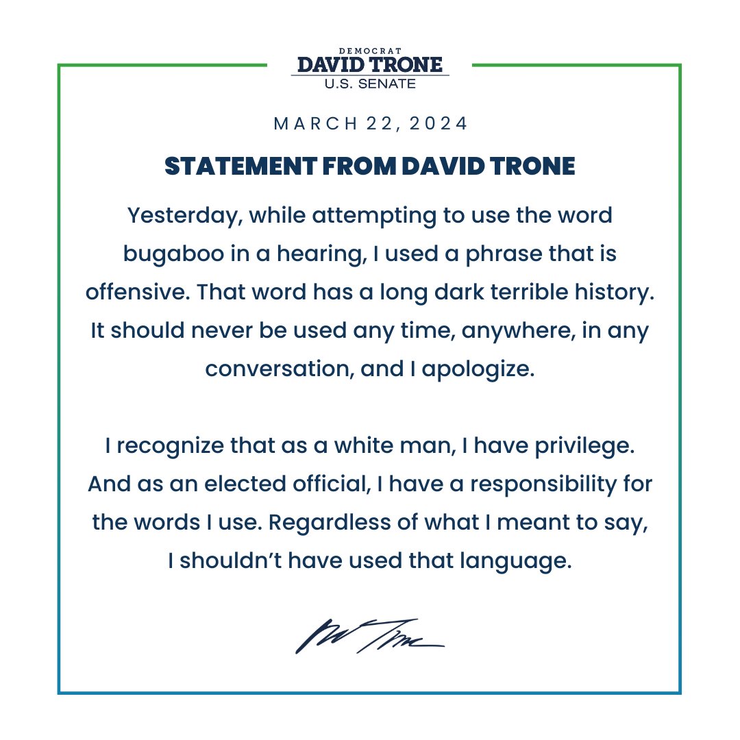Yesterday, while attempting to use the economic term 'bugaboo' in a  hearing, I used a word that should never be used any time, anywhere, in any  conversation. Regardless of what I meant