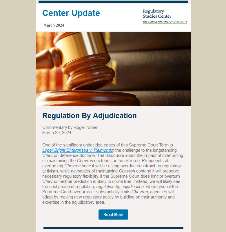 Highlights from our latest Update: Announcing a June 5 forum on regulation by enforcement of crypto; Gutting Chevron Deference would likely put more emphasis on adjudication; Heads-up for GW Giving Day April 3-4; and more t.e2ma.net/webview/sxl4yh…