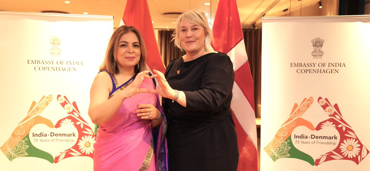 To commemorate the 75th years of 🇮🇳🇩🇰 relations the Embassy hosted an event with key stakeholders. Chief Guest, Higher Education Minister, H.E Christina Egelund, emphasized the importance of 🇩🇰's valued relationship with 🇮🇳. Amb @Pooja_Kapur highlighted key milestones achieved.