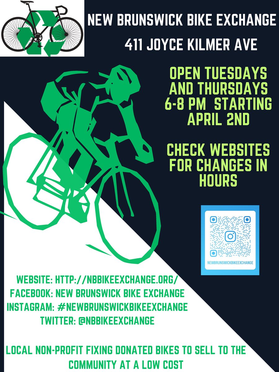KeepMiddlesexMoving (@middlesexcmuter) on Twitter photo 📆Get ready! Our friends at the <a href="/NBBikeExchange/">NB Bike Exchange</a> will reopen to the public on April 2, 2024.
To purchase a bike visit the Bike Exchange on Tuesdays & Thursdays from 6:00 p.m. to 8:00 p.m. Donations of gently used bicycles are also accepted.
#newbrunswicknj 📆Get ready! Our friends at the <a href="/NBBikeExchange/">NB Bike Exchange</a> will reopen to the public on April 2, 2024.
To purchase a bike visit the Bike Exchange on Tuesdays & Thursdays from 6:00 p.m. to 8:00 p.m. Donations of gently used bicycles are also accepted.
#newbrunswicknj