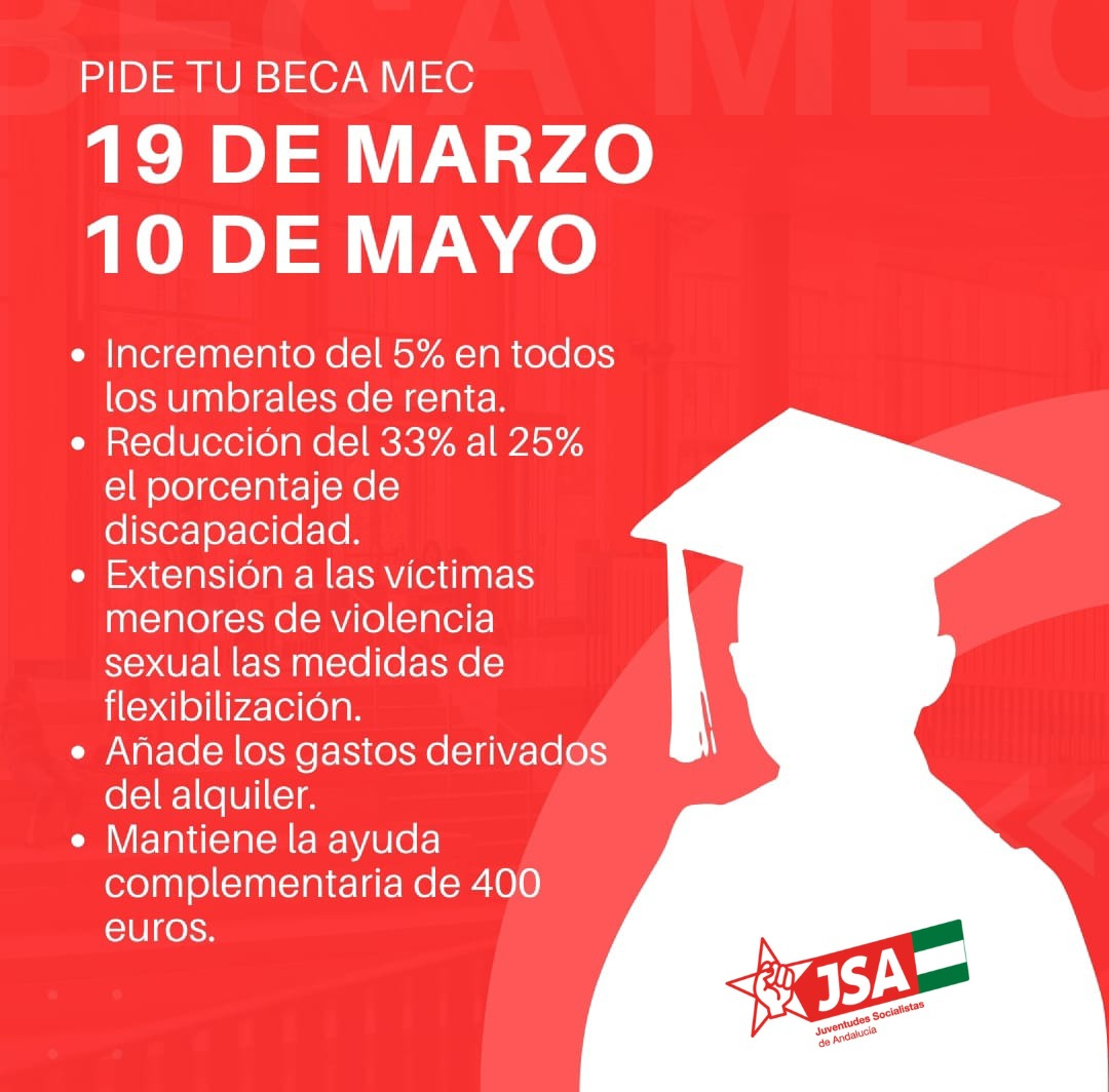 JSAndalucia's tweet image. Esta semana ha comenzado el plazo para solicitar la beca MEC  curso 24/25. Tienes hasta 10 de mayo para realizarla!!!