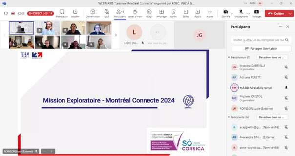 ADEC_Corse's tweet photo. 💻#ADEC #INIZIÀ & @businessfrance près de 20 participants ont suivi le WEBINAIRE #Learnex #MontréalConnecte🇨🇦 @PN_MTL
🎯Présenter la mission aux entreprises corses #Tech pour qu’elles candidatent à l'AMI & participent à cet événement en octobre ➕INFOS SUR https://t.co/tfKdjzHVc1 https://t.co/DzYR95RkQ3