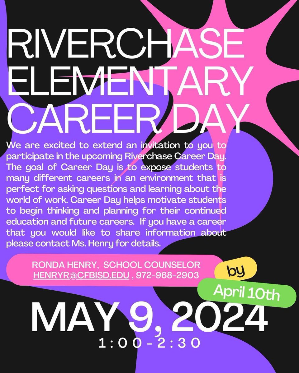 Career Day is rapidly approaching and we need YOUR experiences! If you are interested in participating in Career Day, please complete the electronic google form by April 10, 2024.
docs.google.com/forms/d/1l99Id…