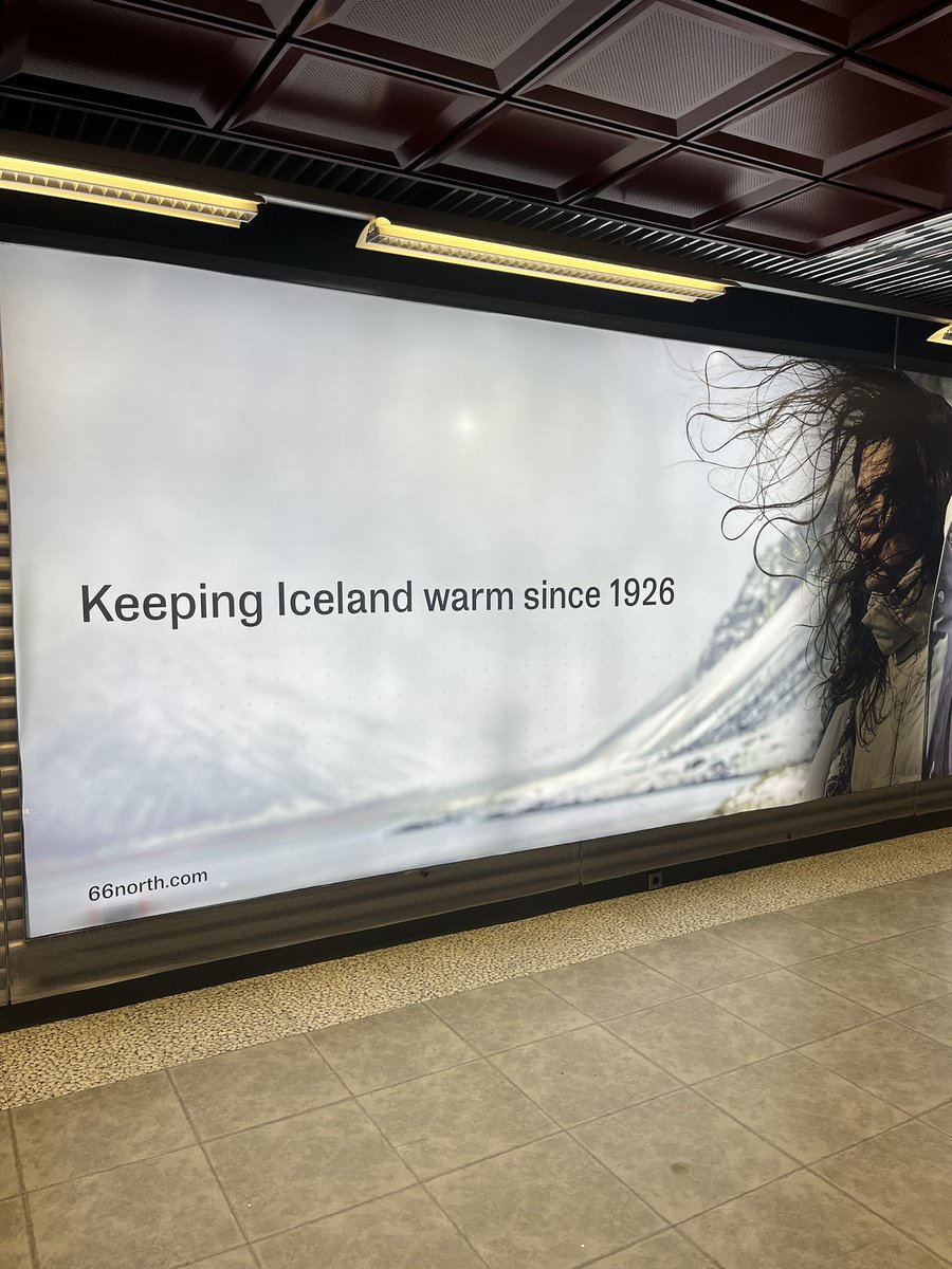 Marketing play to boost your brand's positioning 

𝗹𝗼𝗻𝗴𝗲𝘃𝗶𝘁𝘆 𝗯𝗶𝗮𝘀
--> a situation when we ascribe more positive feelings or higher quality toward things / brands that have been around for a while. 

Just saw this airport ad from 66north on Iceland 👇