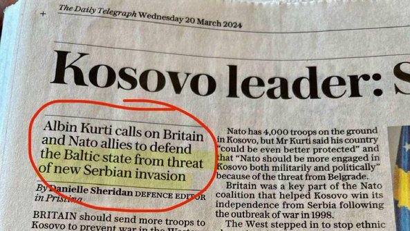 The Telegraph reports on the potential threat of a new Serbian invasion ... in the Baltics.