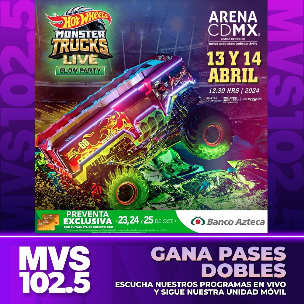 MVS102_5's tweet photo. ¿Qué van a hacer en vacaciones? 👀 ¿Qué les parece armar un auto de cartón para ganar su entrada al Hot Wheels Monster Trucks Live? 🤩🤩

¡Escucha @AutosyMas para enterarte de todos los detalles de esta promoción! 🥳🥳 @JoseRaZavala https://t.co/EkZwPd8Obf