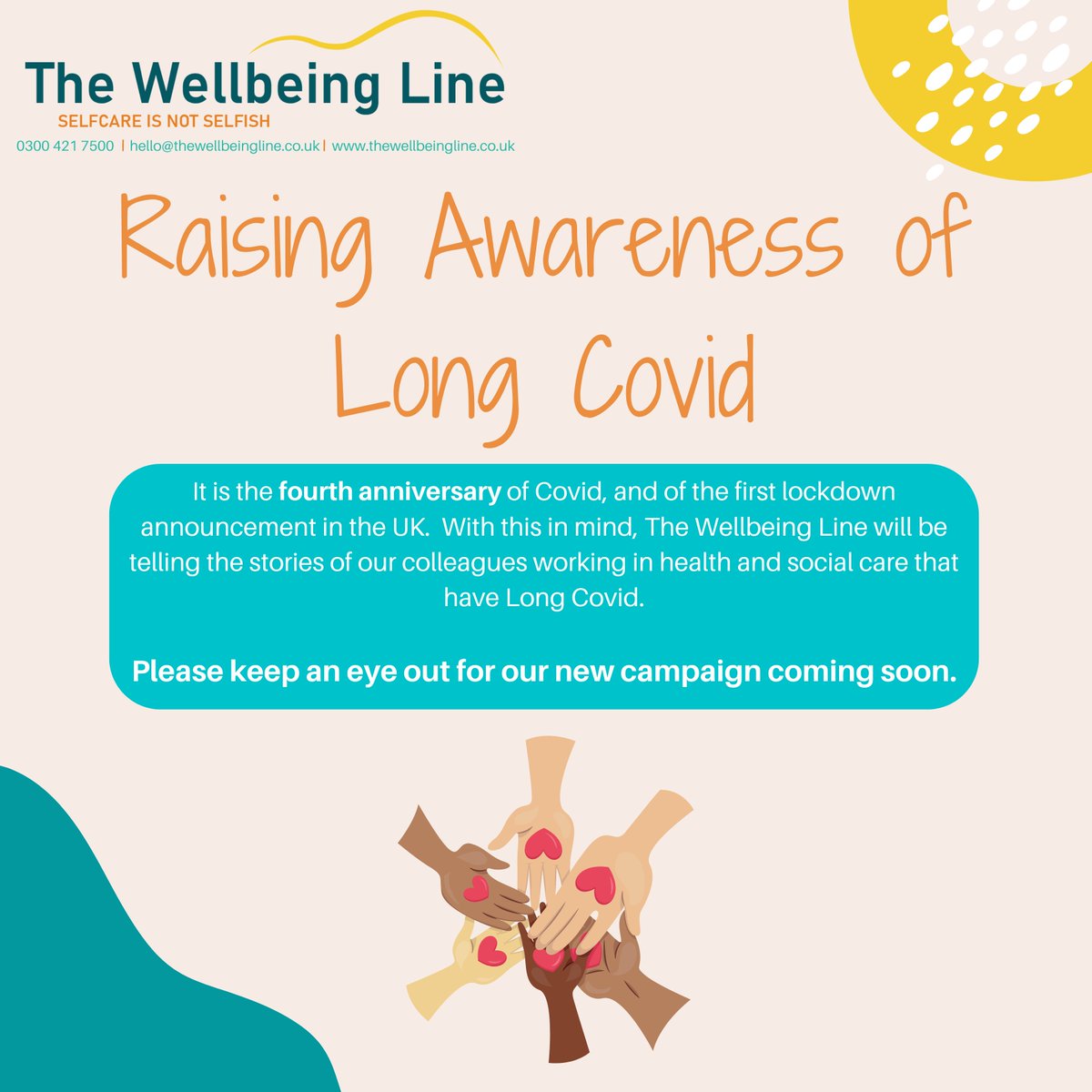 It is the fourth anniversary of Covid, and of the first lockdown announcement in the UK. We want to raise awareness of the fact that Long Covid has not gone away. Keep an eye out for our new campaign coming soon ❤️