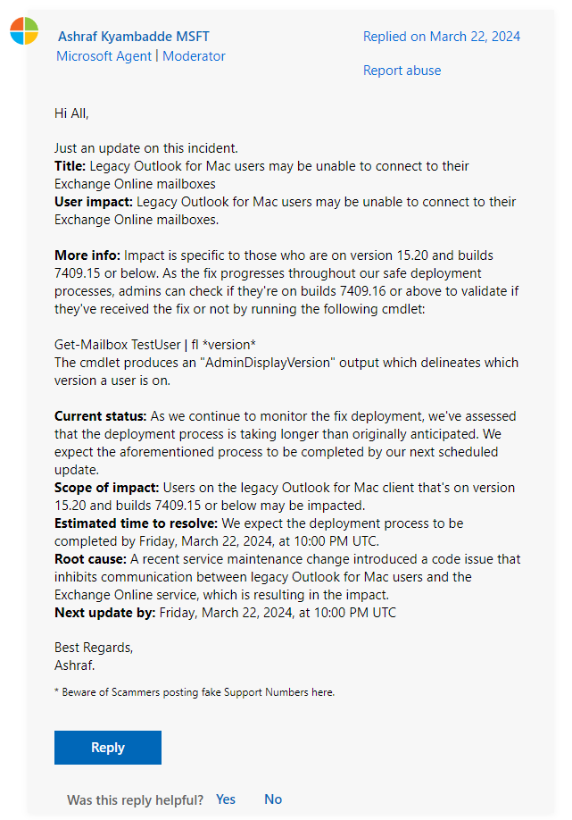 syswow64blog's tweet image. Legacy Outlook for Mac users may be unable to connect to their Exchange Online mailboxes

Wait until 10PM UTC !

#Office365
#macbook 
#Outlook