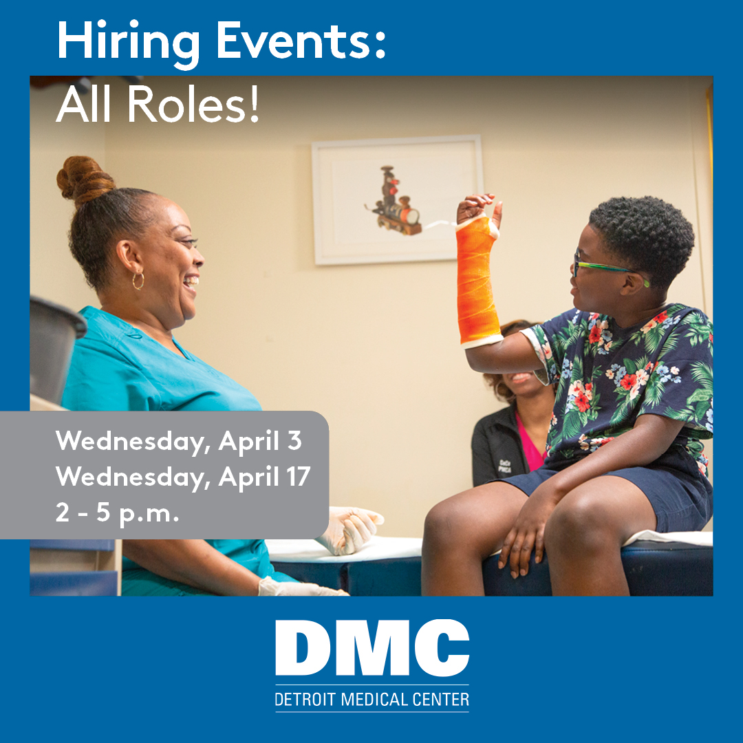 Join our team at Detroit Medical Center! Meet our hiring leaders at DMC Sinai-Grace - Main Lobby (6071 W. Outer Dr.) and at the Heart Hospital - 2nd Floor Lobby (311 Mack Ave.). RSVP to erikajam.oliva@tenethealth.com Visit spr.ly/6014Z6rI0