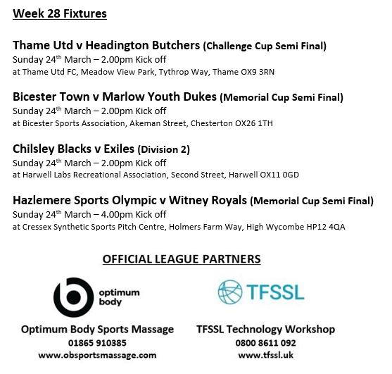 Week 28 Fixtures #OFA #Vets #Over50 #Over60 @obsportsmassage #TFSSLTechFabrica fulltime-league.thefa.com/Index.do?leagu…