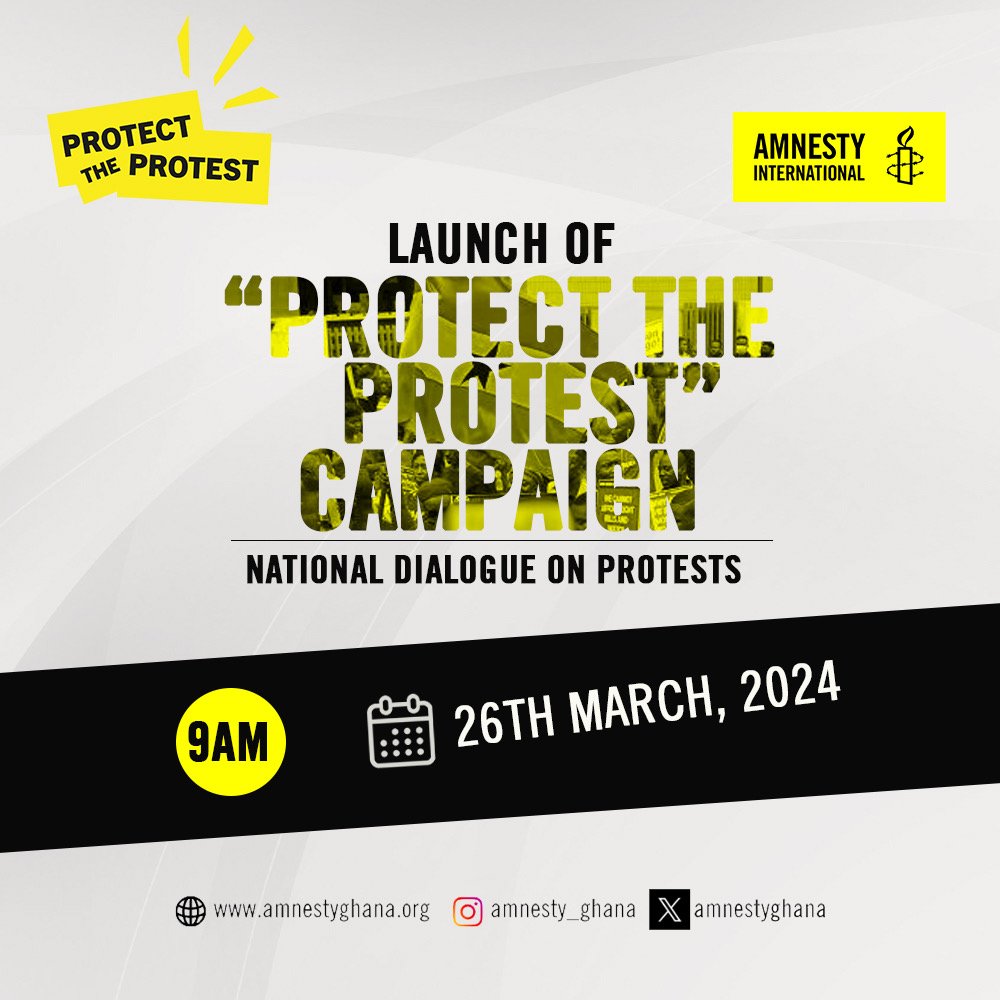 📣 Exciting News Alert! 📣 🌟 We're thrilled to announce the official launch of the 'Protect the Protest' campaign! 🌟 This event will be streamed live on Facebook on this link facebook.com/amnestyghana #ProtectTheProtest #FreedomOfExpression #Activism #HRE