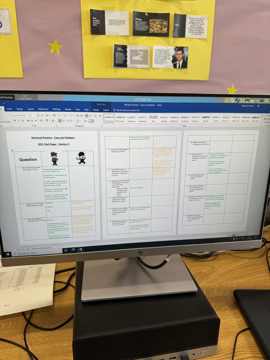 Today our N5 Business class completed past paper questions cops and robbers style. Recalling knowledge then helping the person next to them fill in their blanks 🤩 @St_Rochs @StRochsCLPL