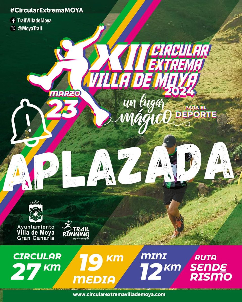 🛑🛑 ¡Atención! Por motivos climatológicos y ante la alerta de lluvias decretada por el Gobierno de Canarias la organización de la XII Circular Extrema Villa de Moya ha decidido por seguridad aplazar la prueba deportiva. ¡Rogamos disculpen las molestias ocasionadas!