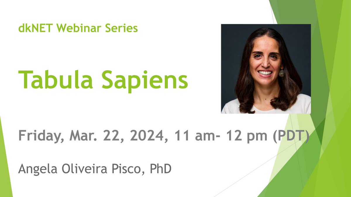 dkNET_Info's tweet photo. 🚨Live at 11 am PT! "Tabula Sapiens,” live #dkNET #webinar - Join us now: https://t.co/d4aL6xd4De
#CellAtlas #SingleCellTranscriptomics #Transcriptomics #GeneExpression #RNAseq #proteomics #humanreference #humanatlas https://t.co/wYf89KKVxw