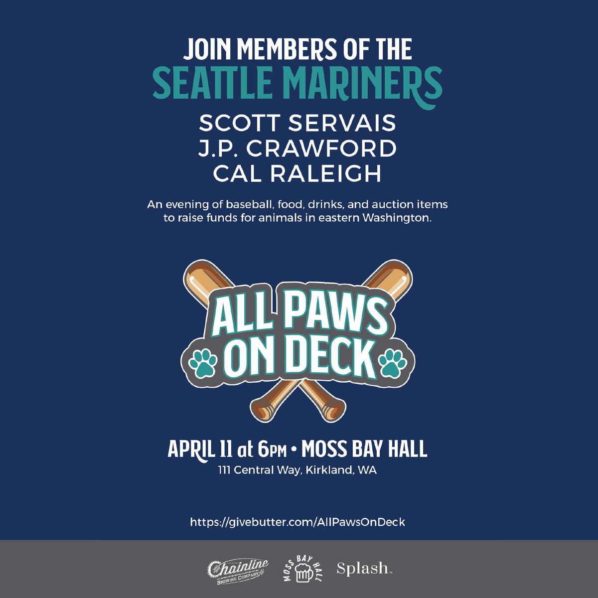 All Paws On Deck 🐾 Join the Servais family, @jp_crawford and Cal Raleigh as they team up with Team Okanogan Animal Rescue to bring awareness and solutions to the overpopulation of cats and dogs in our state on April 11. Learn more at givebutter.com/AllPawsOnDeck