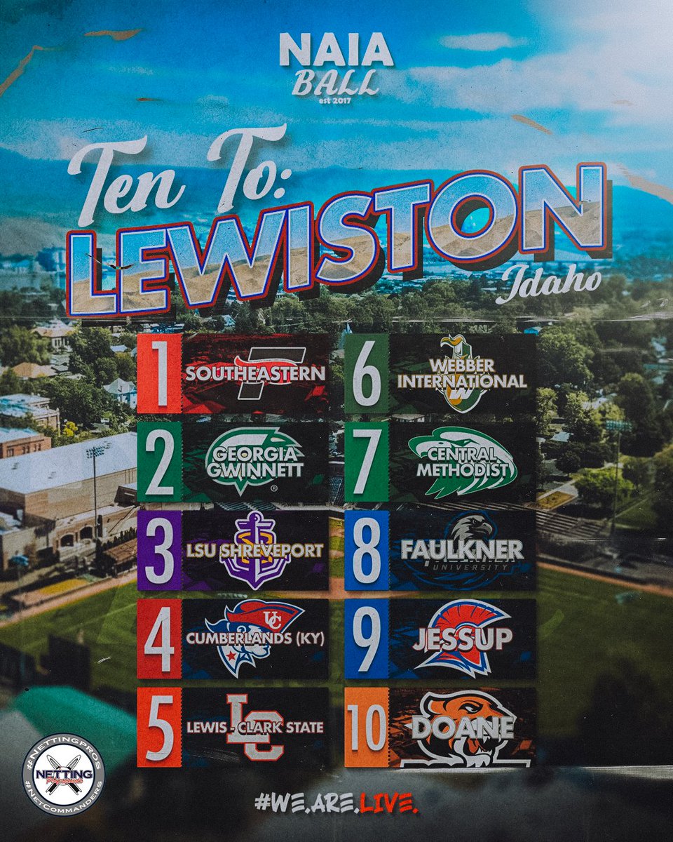 NAIA Ball (@naiaball) on Twitter photo 🚨 10 To Lewiston: Official Power Rankings presented <a href="/NettingPros/">Netting Professionals 🏟️</a> from <a href="/Robg1063/">Robby Gutierrez</a>! Every two weeks Robby will give you his thoughts on which teams would be in Lewiston if the World Series started today!
Find out how these teams were selected and our thoughts on the first edition 🚨 10 To Lewiston: Official Power Rankings presented <a href="/NettingPros/">Netting Professionals 🏟️</a> from <a href="/Robg1063/">Robby Gutierrez</a>! Every two weeks Robby will give you his thoughts on which teams would be in Lewiston if the World Series started today!
Find out how these teams were selected and our thoughts on the first edition