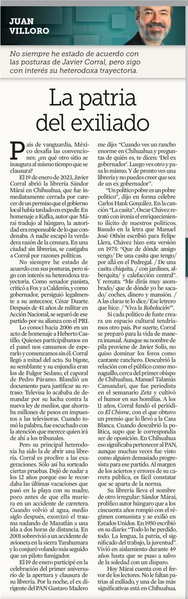 julio_godinez's tweet photo. Hoy presento mi nueva novela en @SandorMaraiLib de @Javier_Corral en la ciudad de Chihuahua. Este texto de @JuanVilloro56 me ha emocionado aún más por haber sido invitado a ese espacio cultural 👇🏽 https://t.co/fXNWAd1ppY