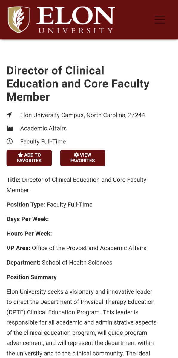 We are looking for our next DCE! Please consider applying and help spread the word! @elonuniversity @APTAofNC @APTAtweets @NABPT_ jobs.elon.edu/jobs/director-…