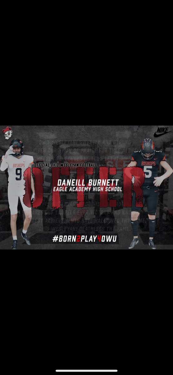 After a great visit with <a href="/GBernal59/">Gregory Bernal</a>, I wanna say I am blessed to receive my second offer to play football at Ohio Wesleyan University
<a href="/jamelramsay/">Jamel Ramsay</a> <a href="/NCCLionsFTBL/">Nassau Lions Football</a>
