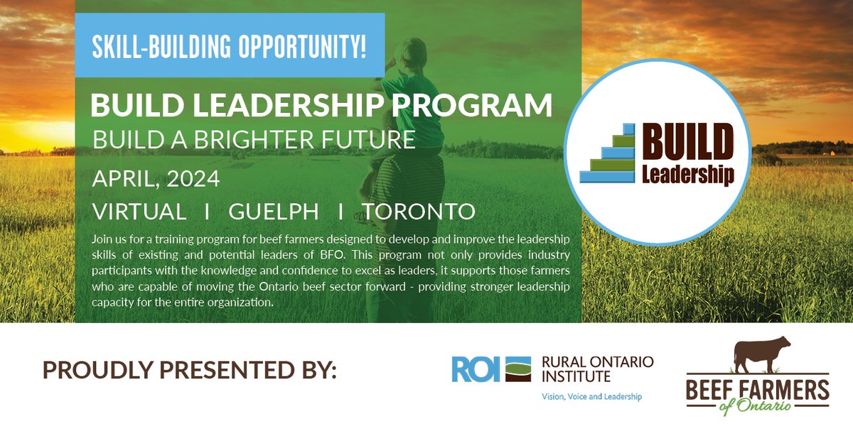 We have 3 spots left for #BUILD hosted together with @ROInstitute. If you are on the fence, please consider this opportunity to explore the topic of leadership and its benefits to your farm business and the entire beef sector. Register by Monday! ow.ly/oMrx50QZTlW